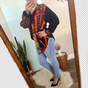 Vintage Carole Little Button Down Print Blouse